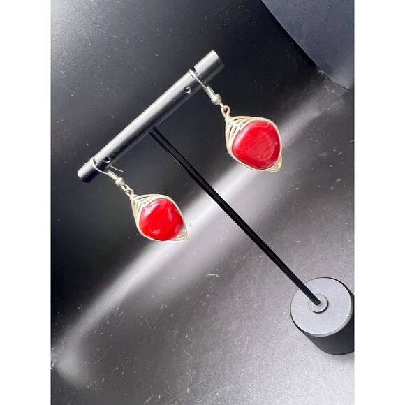 Deep Red Wire-Wrapped Earring - Picture 2 of 5